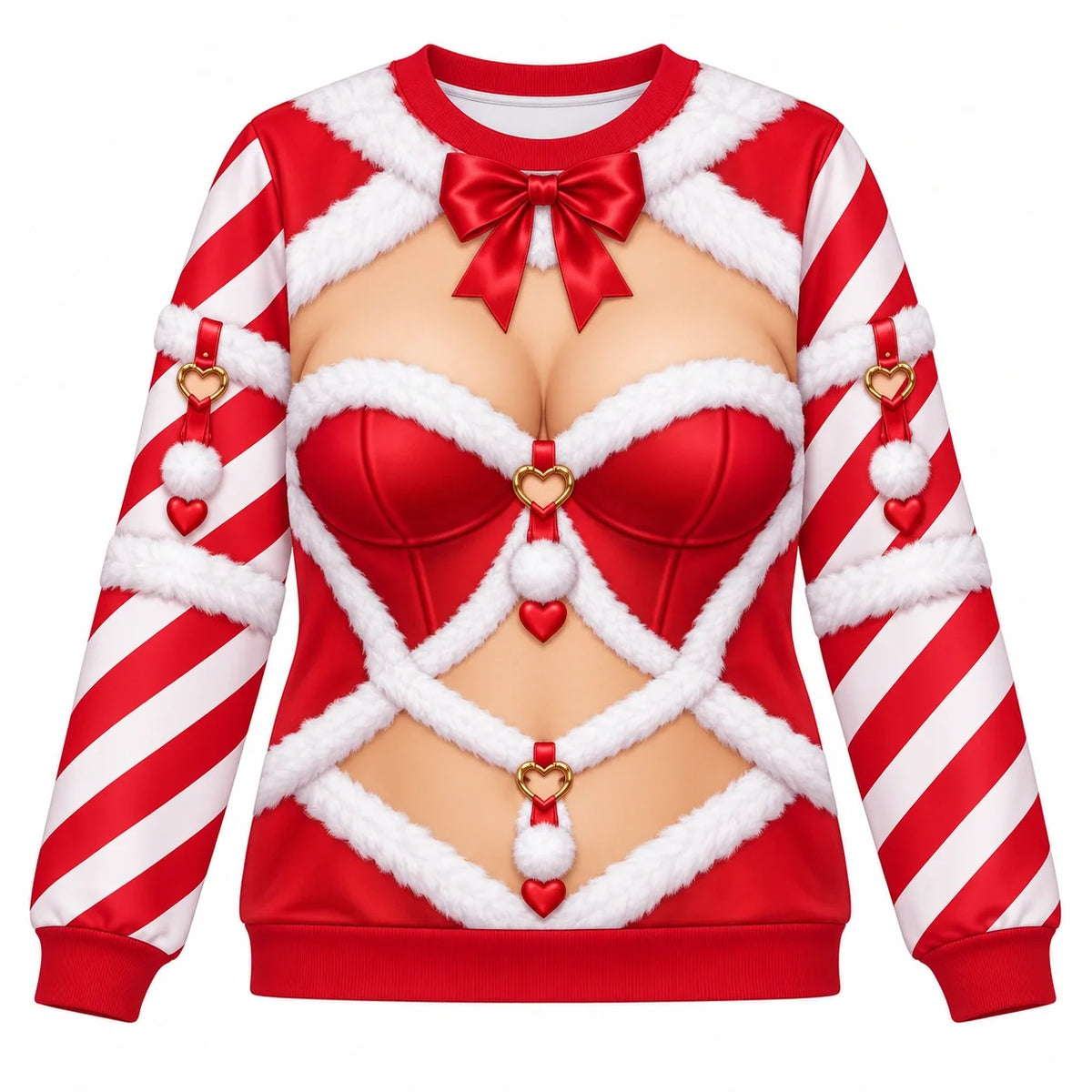 Women's Christmas 3D Print Sweatshirt – Sexy Santa Corset Illusion Pullover, Cute Holiday Long Sleeve Top
