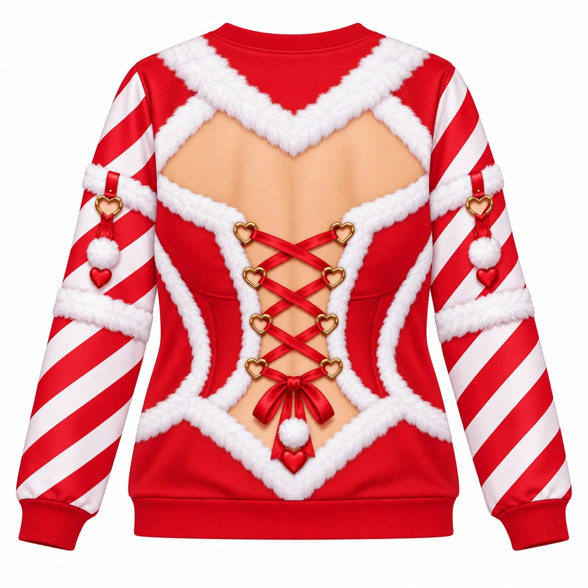 Women's Christmas 3D Print Sweatshirt – Sexy Santa Corset Illusion Pullover, Cute Holiday Long Sleeve Top