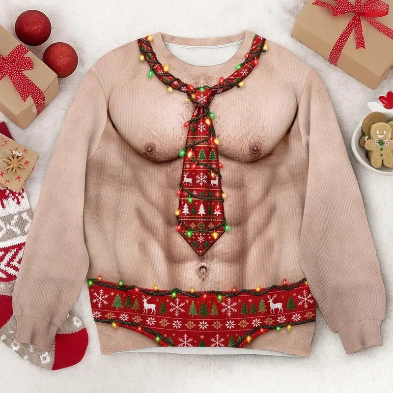 Hairy Chest Santa Ugly Christmas Sweater – Funny Adult Crewneck