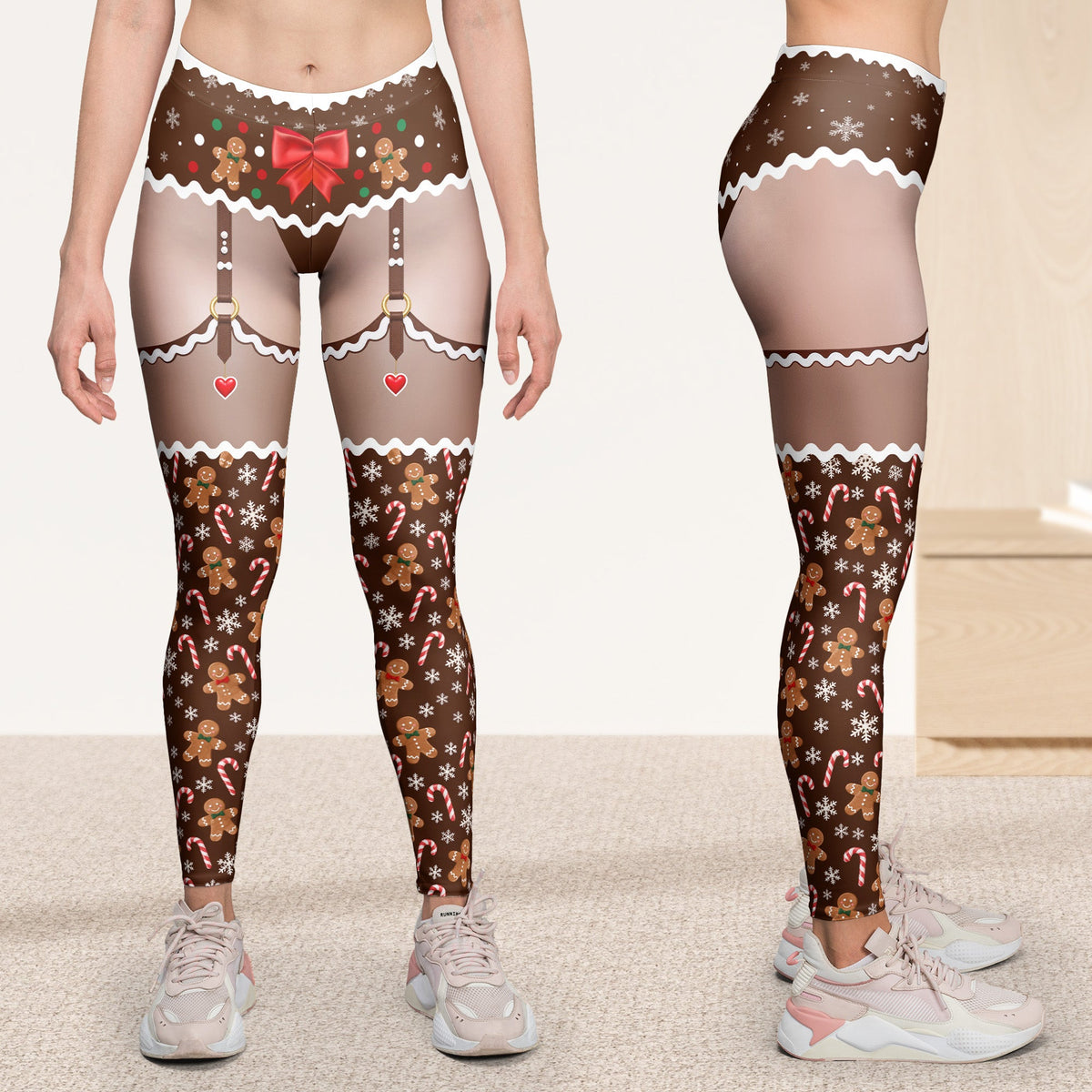 Funny Santa Lingerie Illusion Christmas Leggings – Women’s Sexy Holiday Party Pants