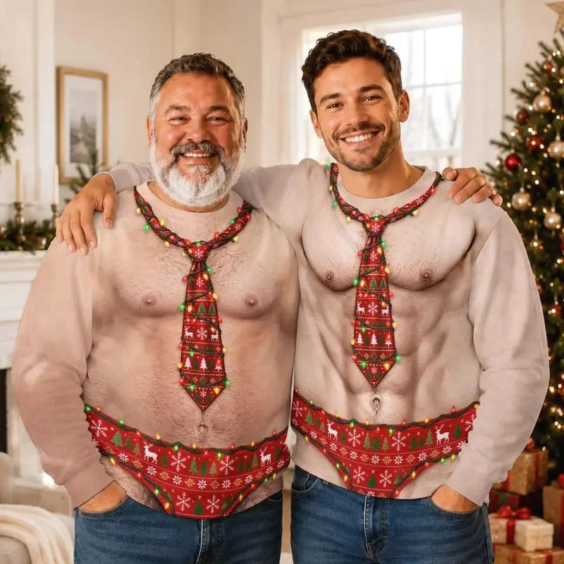Hairy Chest Santa Ugly Christmas Sweater – Funny Adult Crewneck