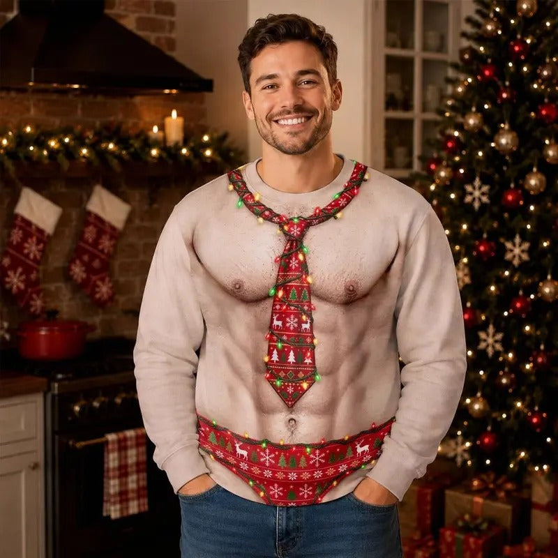 Hairy Chest Santa Ugly Christmas Sweater – Funny Adult Crewneck