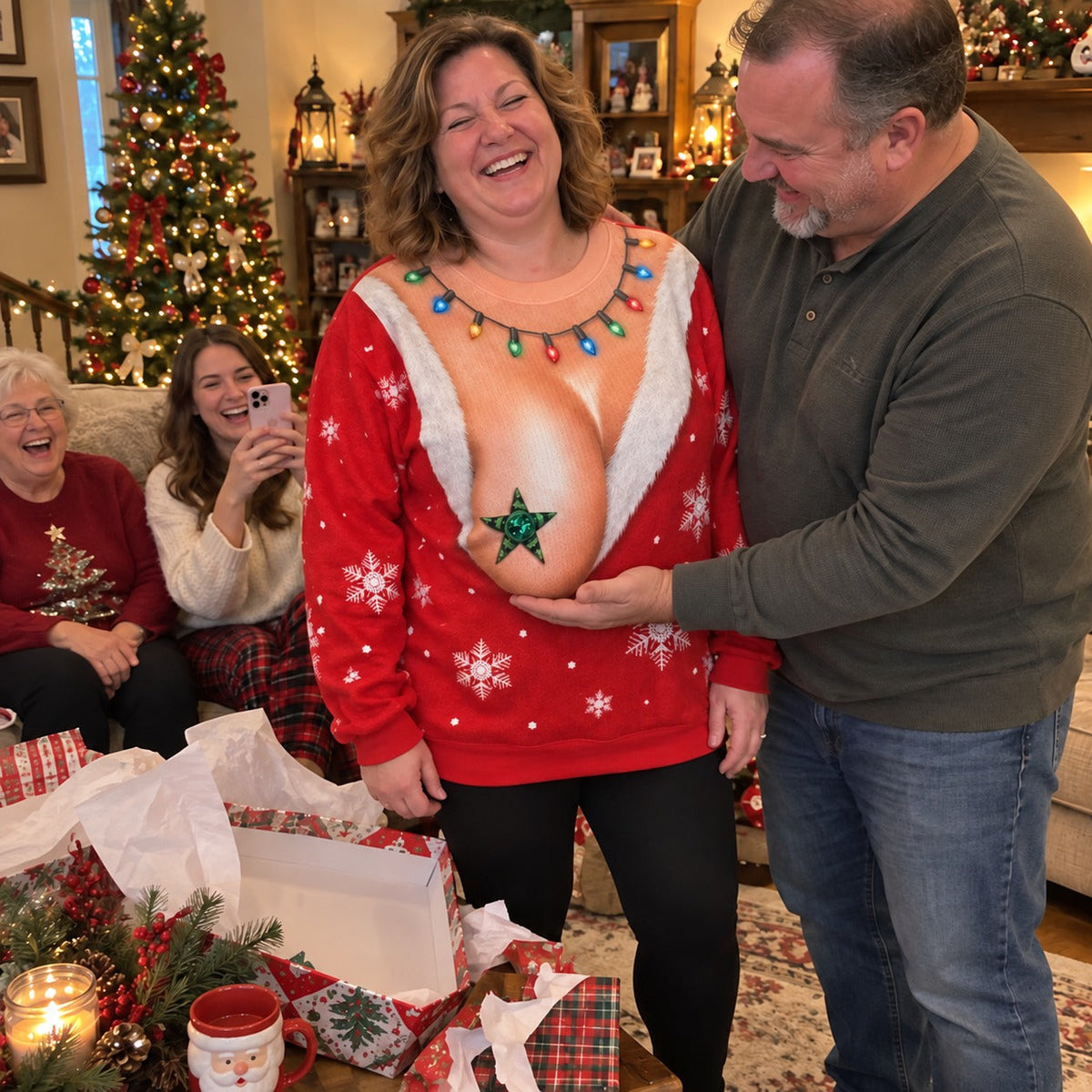 Santa Cleavage Personalized Ugly Sweatshirt
