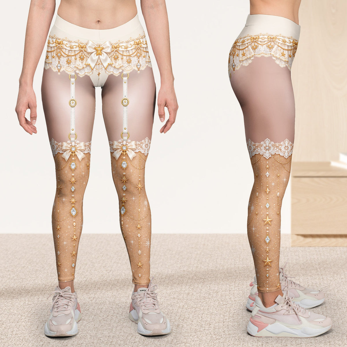 Funny Santa Lingerie Illusion Christmas Leggings – Women’s Sexy Holiday Party Pants