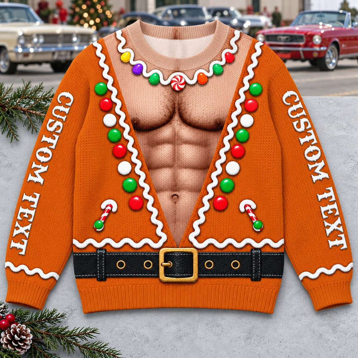 Personalized Classic Car Christmas Pullover – Custom Photo Funny Holiday Top for Car Lovers
