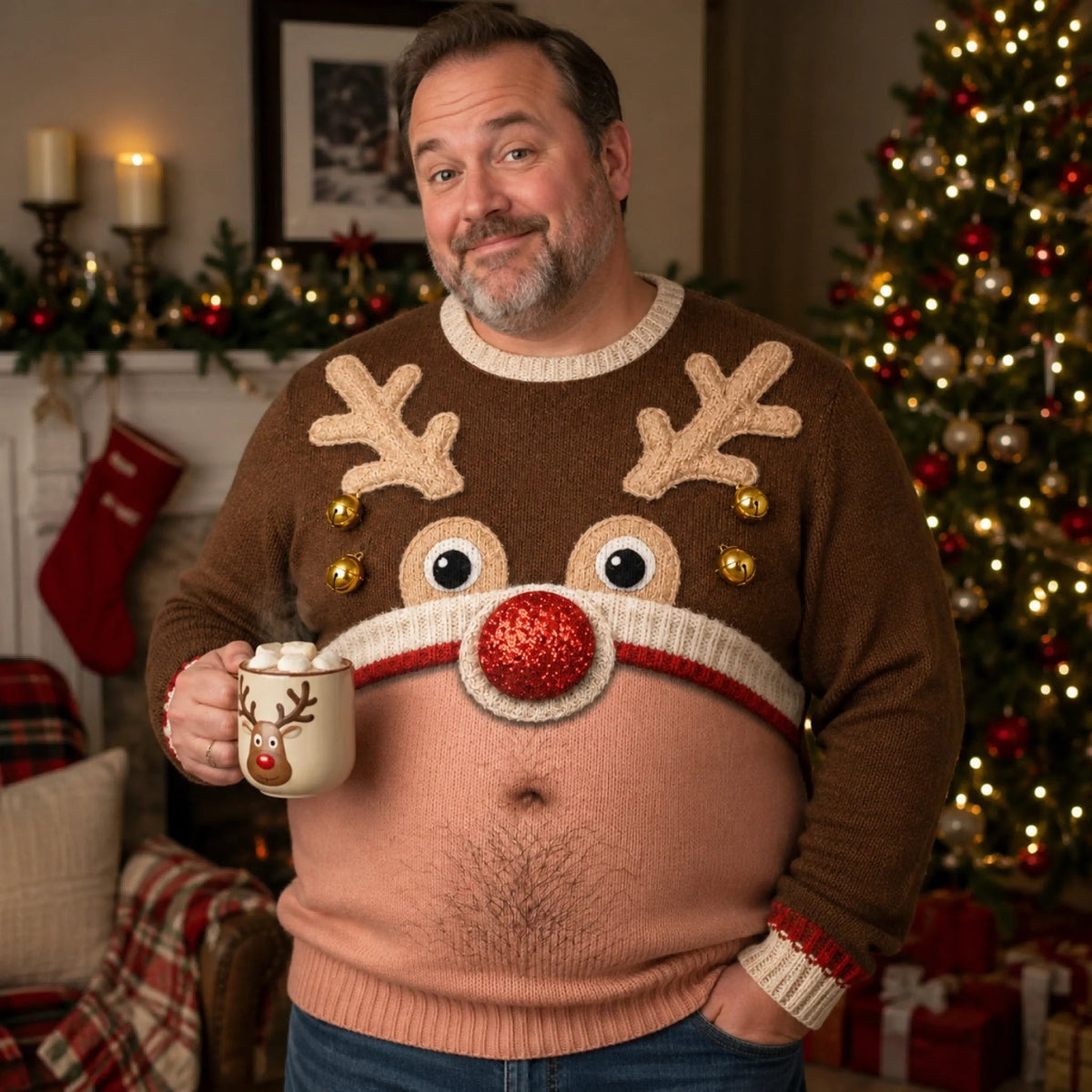 My Reindeer Belly Says Merry Ugly Christmas Sweater – Funny Holiday Sweatshirt for Men