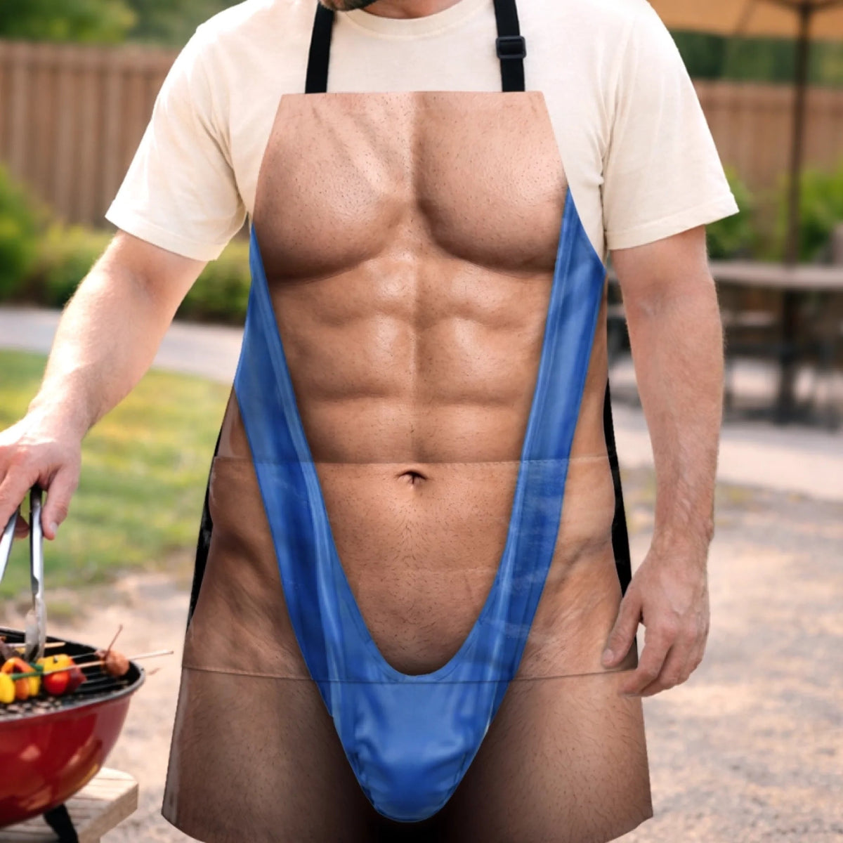 Custom Skin Tone King of the Grill Apron – Funny Muscle Body Illusion BBQ Apron with Pocket