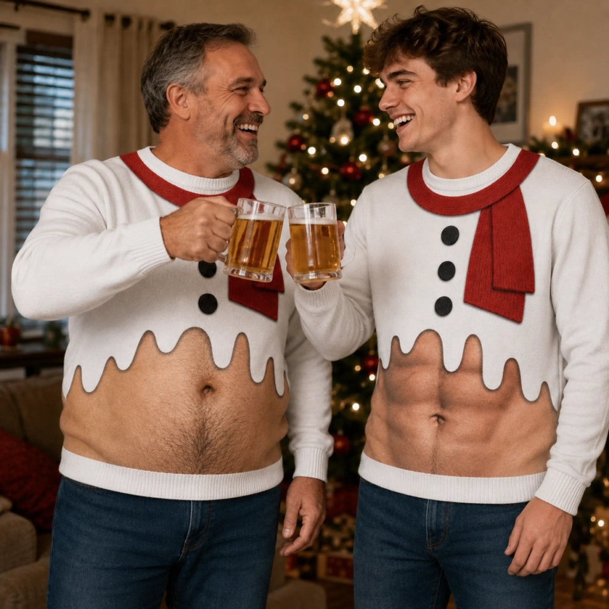 Funny Snowman Beer Belly Ugly Christmas Sweater – Novelty Holiday Sweatshirt for Men