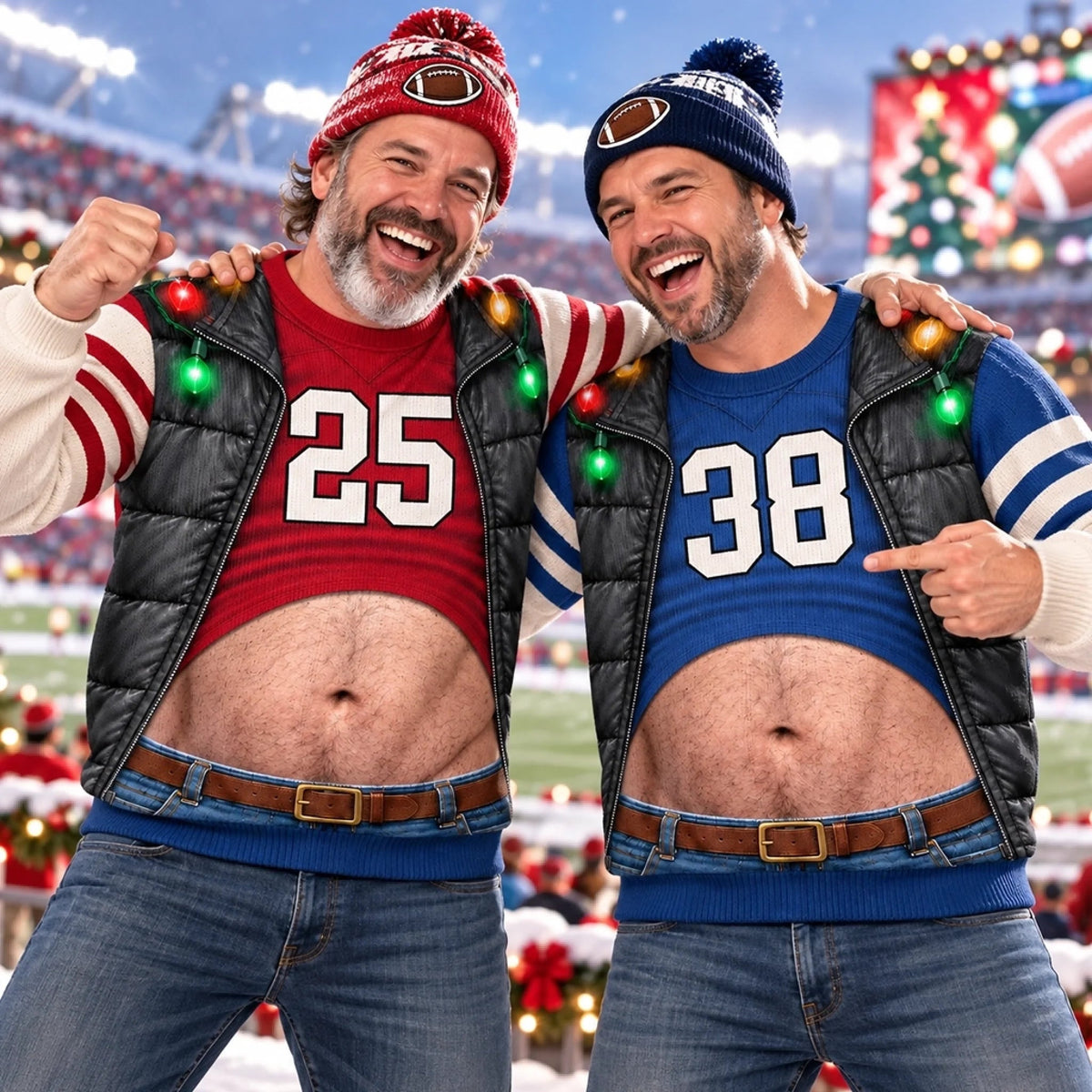 Funny Football Belly Illusion Christmas Sweatshirt – Men’s Ugly Christmas Game Day Pullover