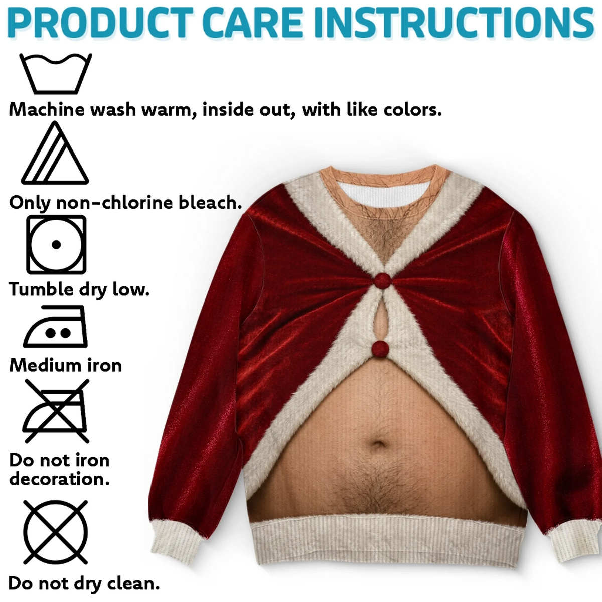 Custom Skin Tone Santa Beer Belly Ugly Christmas Sweater – Too Much Holiday Cheer Funny Sweatshirt
