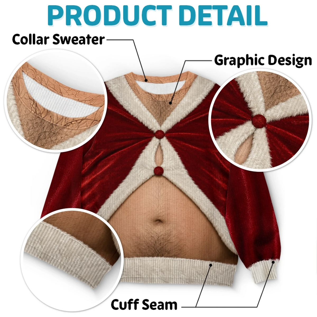 Custom Skin Tone Santa Beer Belly Ugly Christmas Sweater – Too Much Holiday Cheer Funny Sweatshirt