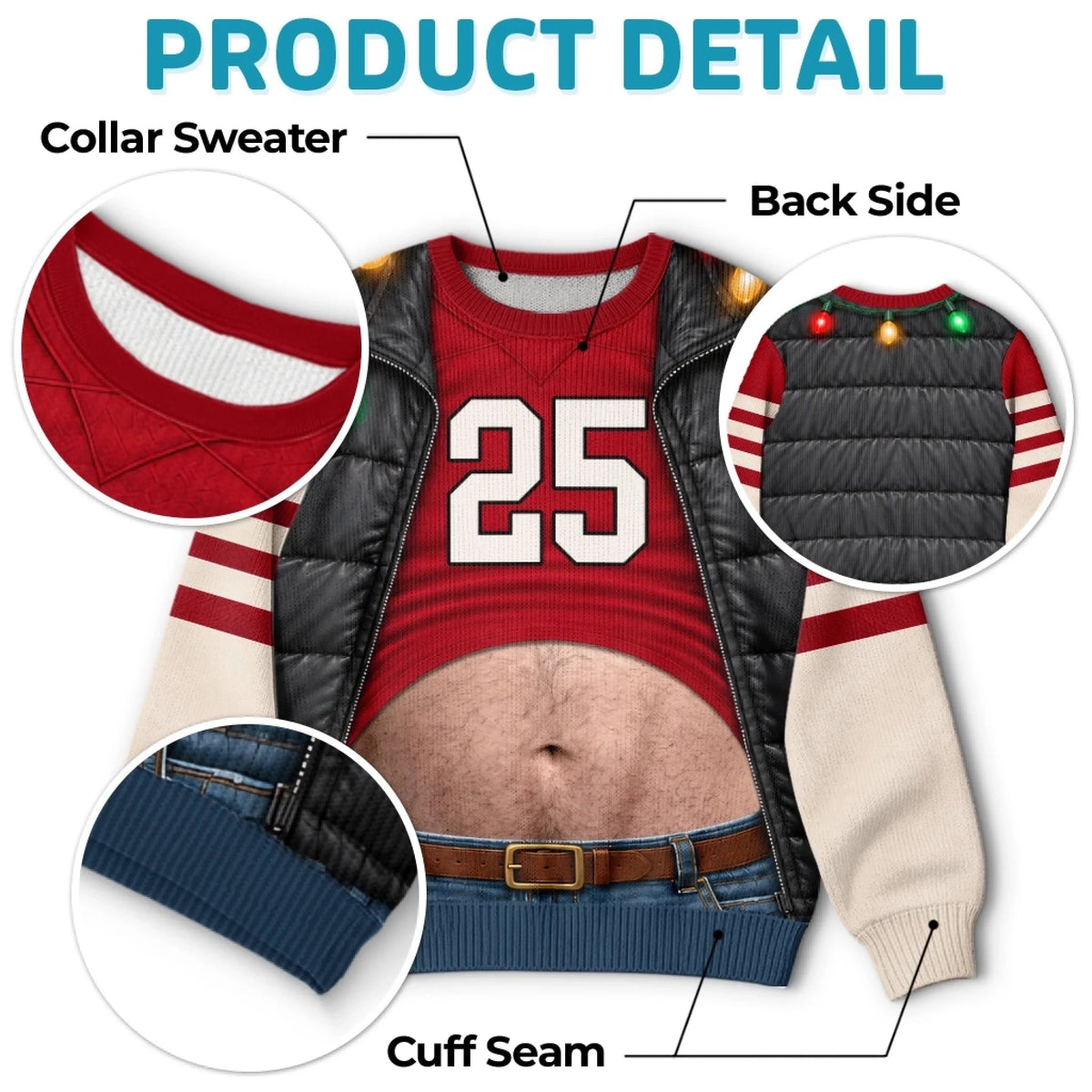 Funny Football Belly Illusion Christmas Sweatshirt – Men’s Ugly Christmas Game Day Pullover
