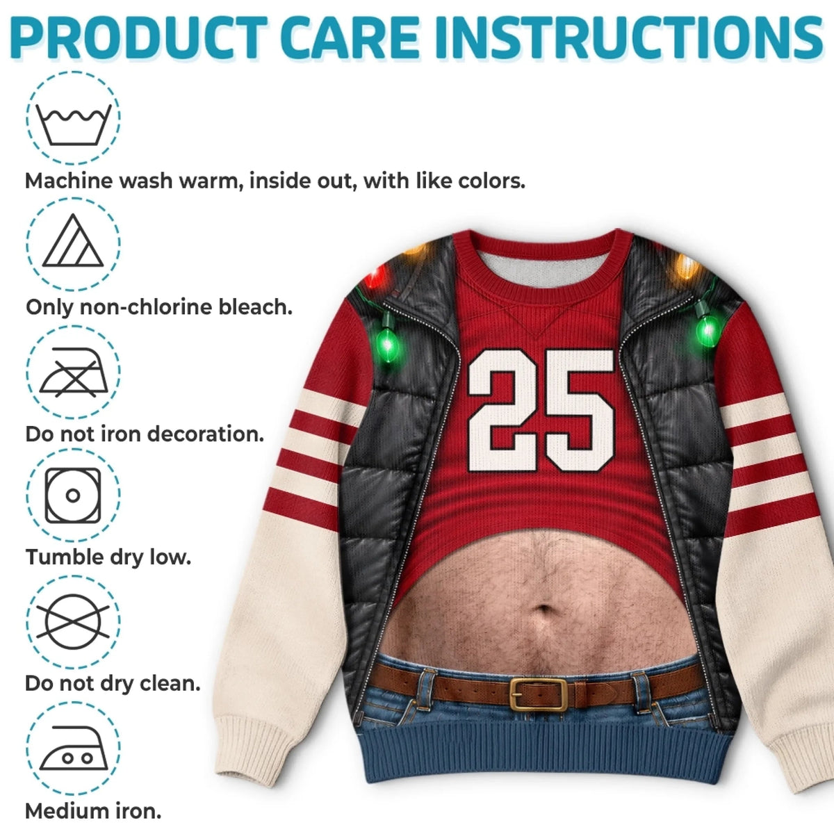 Funny Football Belly Illusion Christmas Sweatshirt – Men’s Ugly Christmas Game Day Pullover