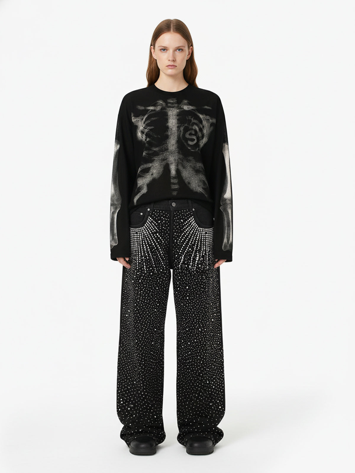 Skeleton Graphic Waffle Sweatshirt