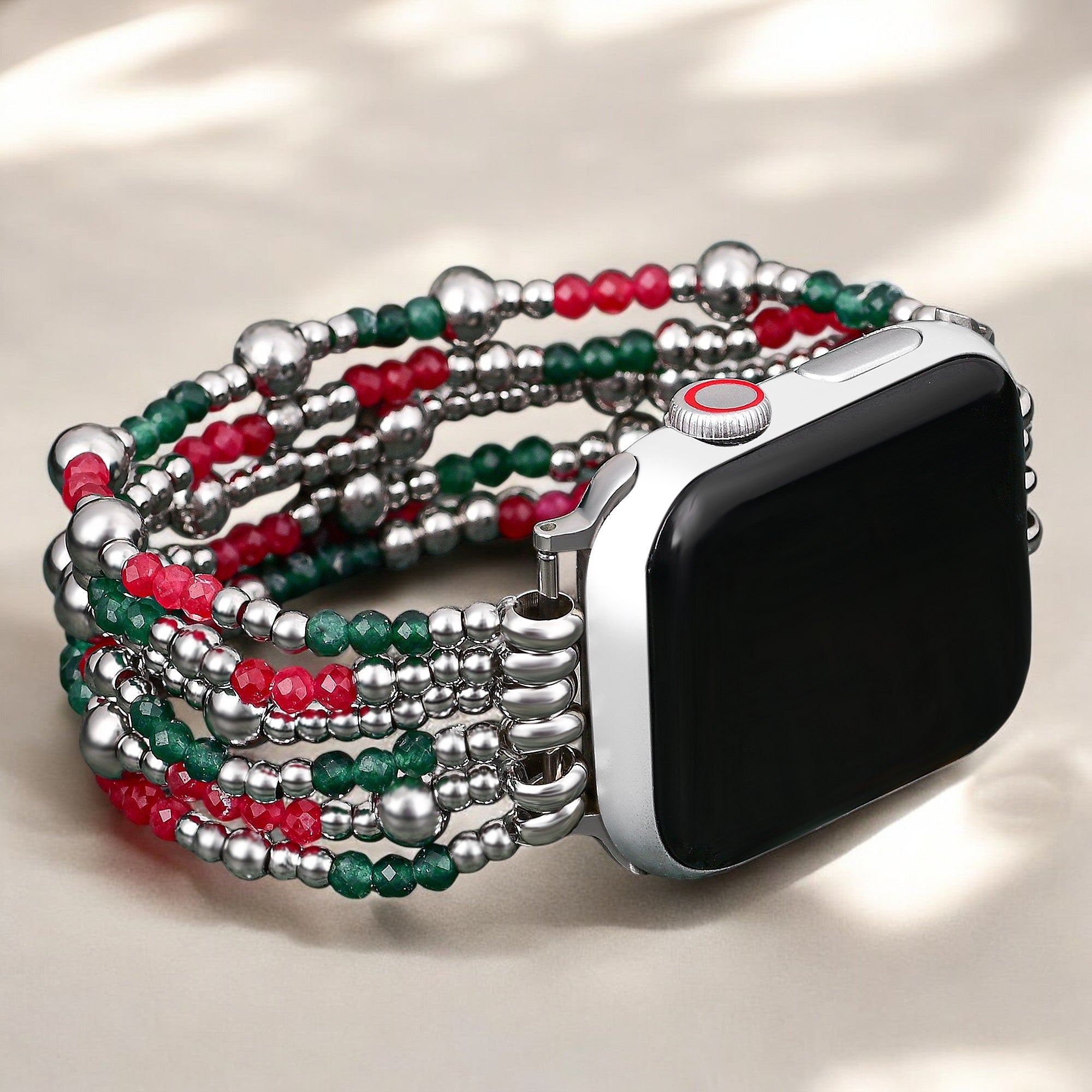 Festive Silver Elegance Stretch Apple Watch Strap