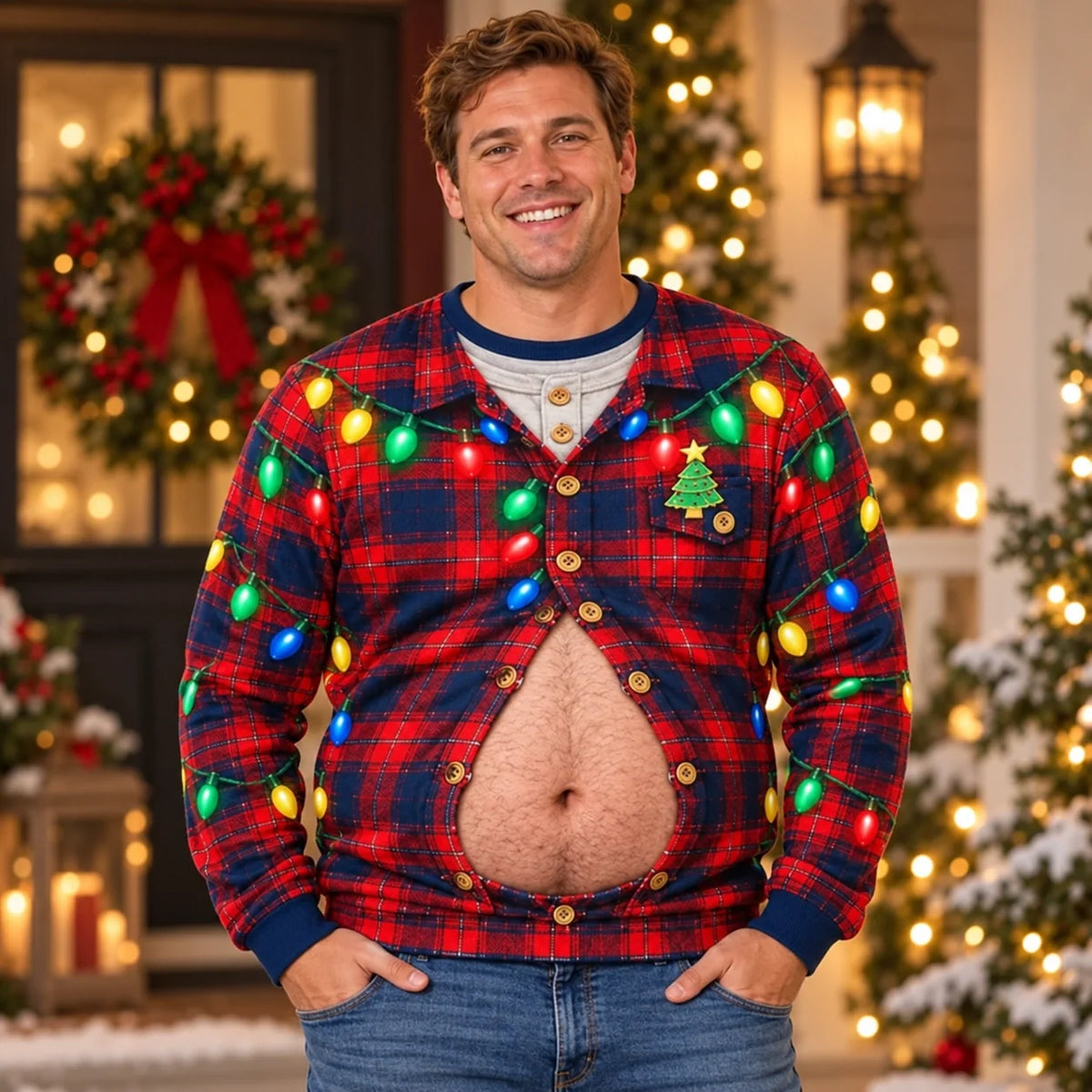 Custom Cheeky Body Illusion Christmas Party Gift For Couples - Personalized Ugly Sweatshirt