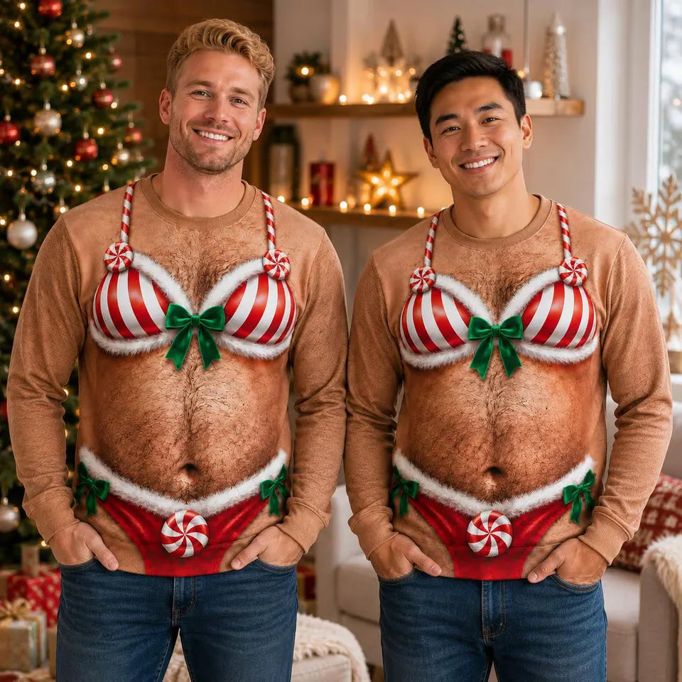 Personalized Funny Christmas Ugly Sweatshirt, Custom Gag Gift Long Sleeve Crewneck, Body Abs