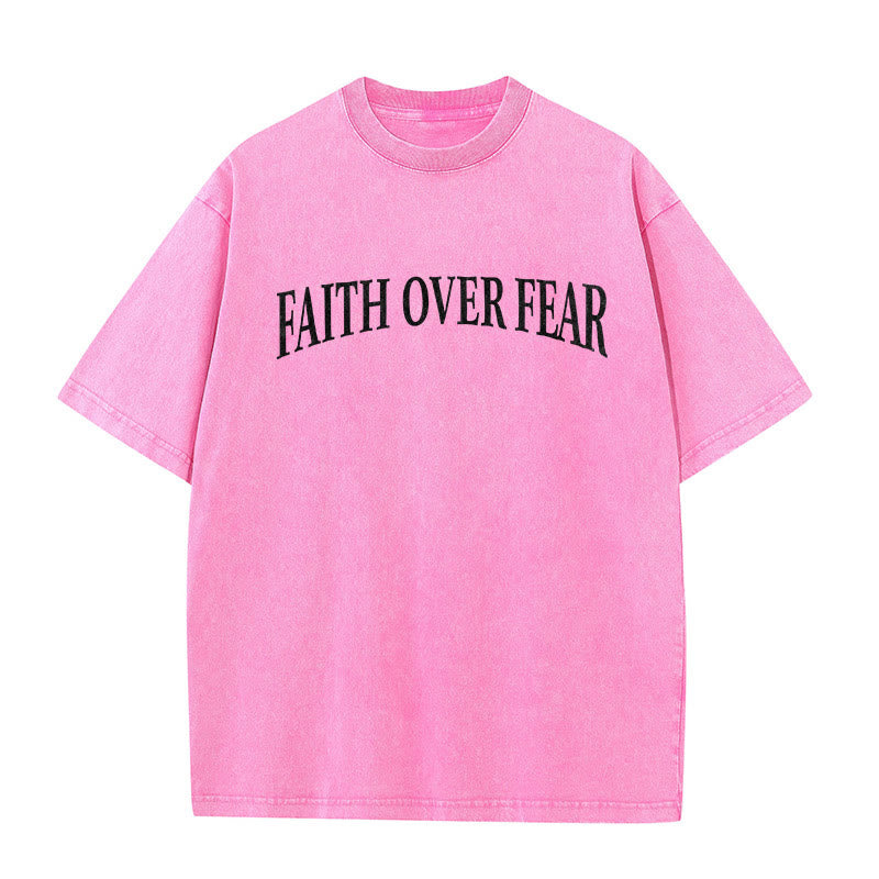 Christianartworkshop Faith Over Fear Thorn Cross Unisex Washed T-Shirt