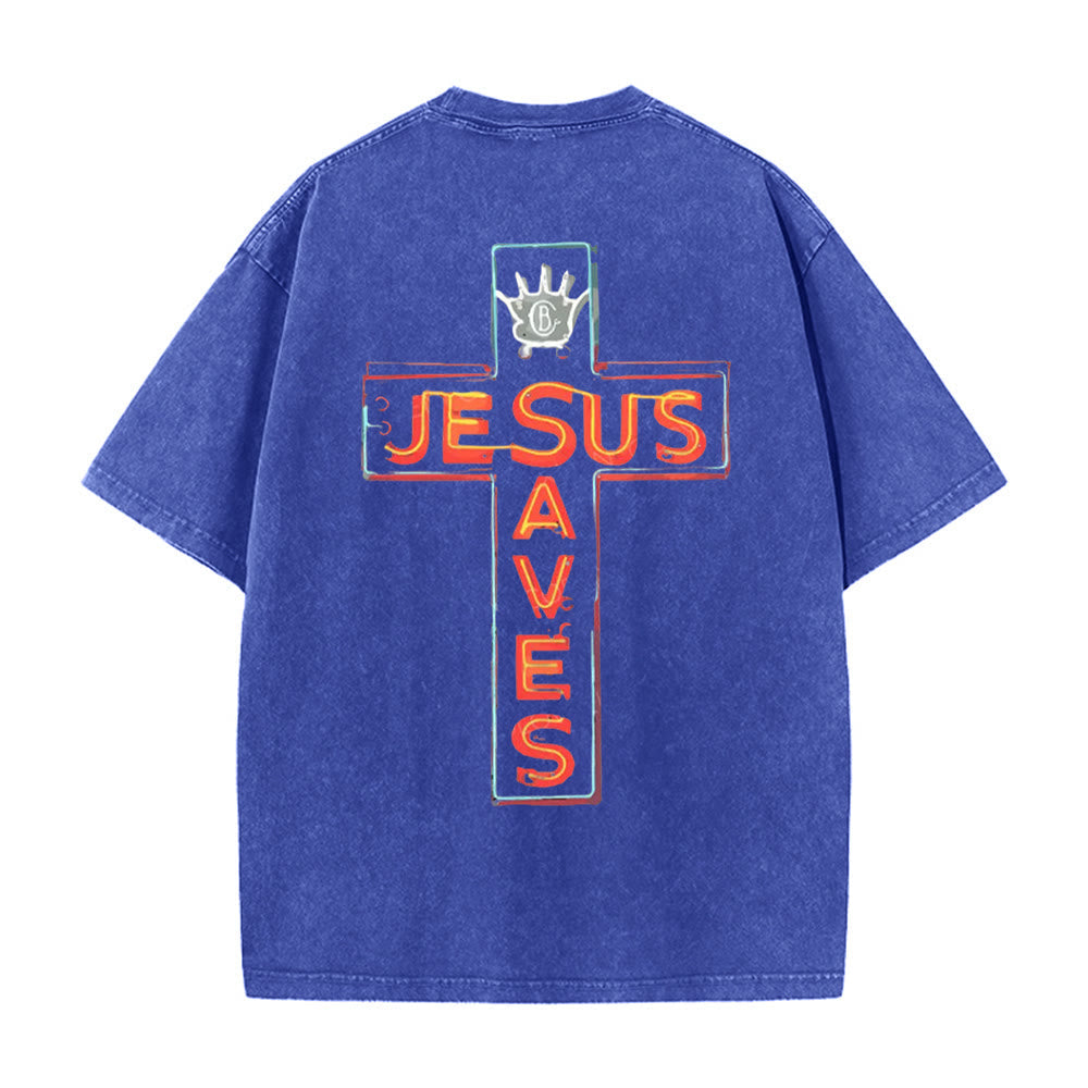 Christianartworkshop Jesus Saves Cross Graphic Unisex Washed T-Shirt
