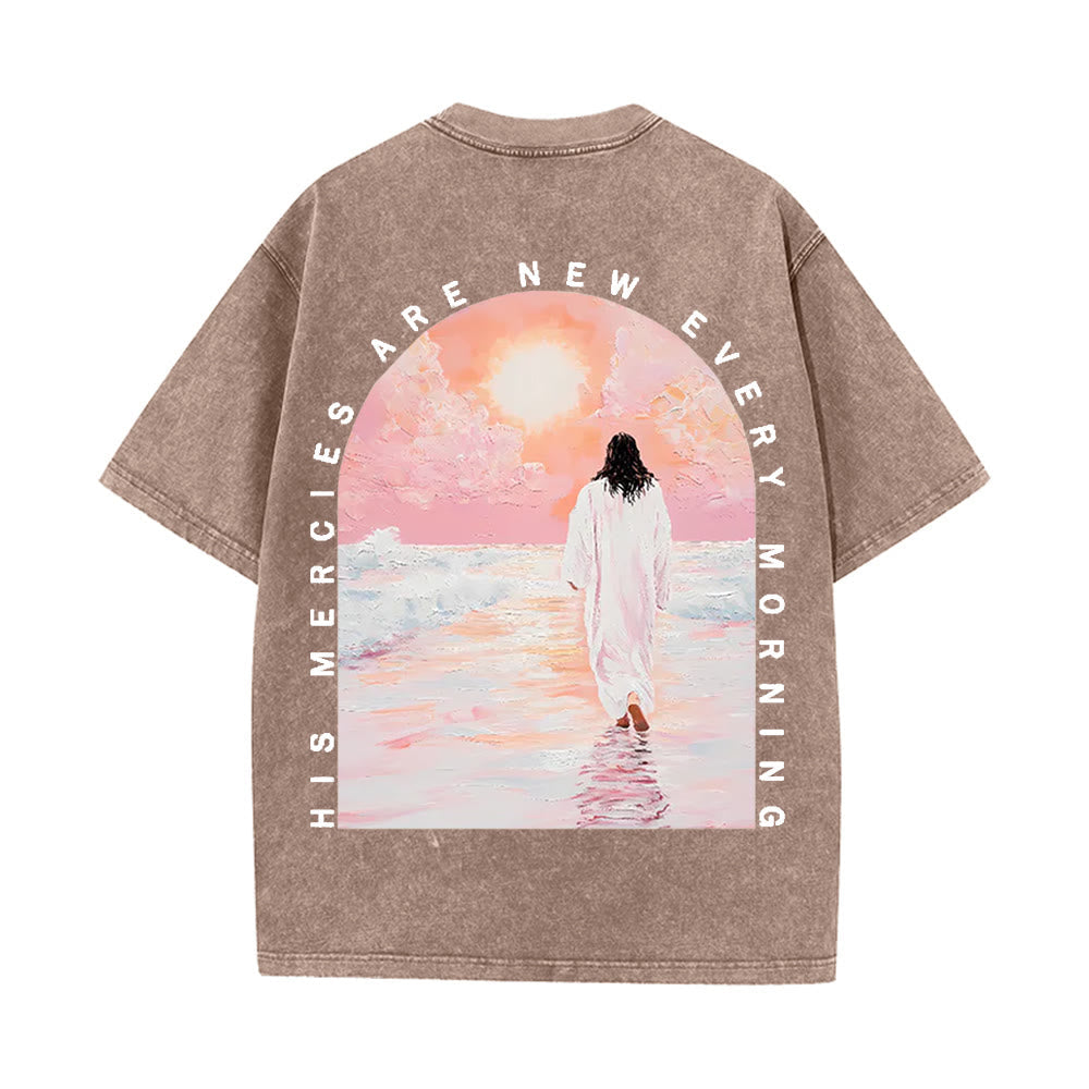 Christianartworkshop His Mercies Are New Double Sided Unisex Washed Christian T-Shirt