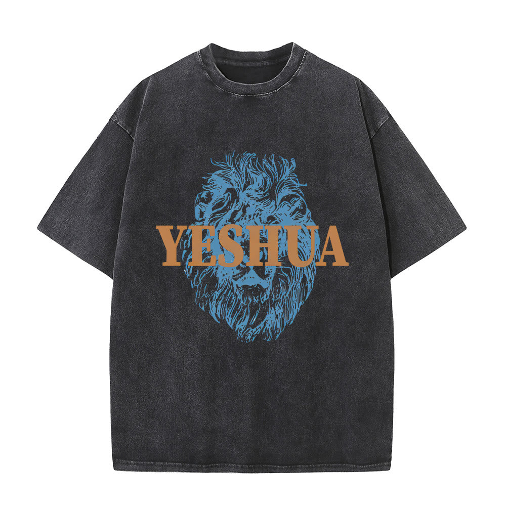 Christianartworkshop "YESHUA" Lion Head Washed T-Shirt
