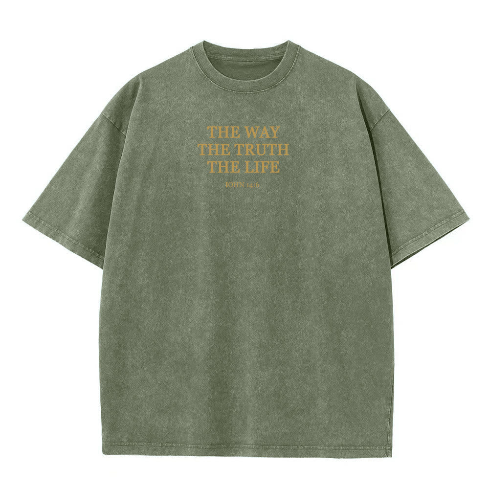Christianartworkshop Jesus is The Way The Truth The Life - John 14:6 Washed T-Shirt
