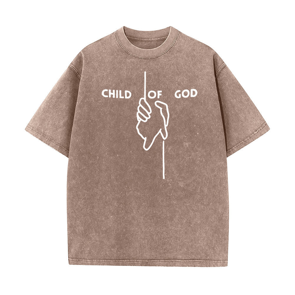 Christianartworkshop Artistic Child of God Unisex Washed T-Shirt: Hand - Cross Design and Eternal Faith
