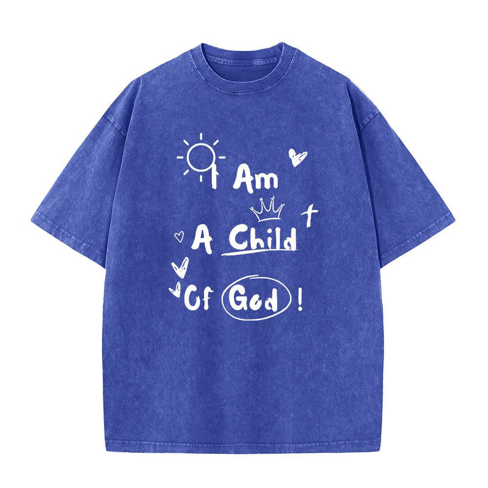 Christianartworkshop Vibrant Doodle Style I am a child of God Washed T-Shirt