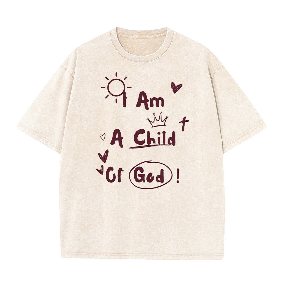 Christianartworkshop Vibrant Doodle Style I am a child of God Washed T-Shirt