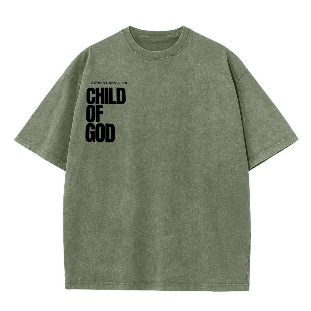 Christianartworkshop Minimalist Child of God Unisex Washed T-Shirt: Bold Faith in Clean Design