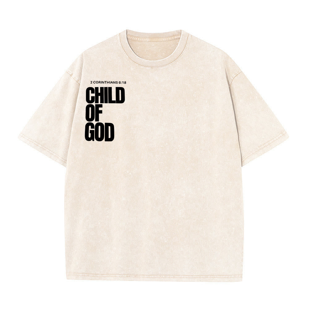 Christianartworkshop Minimalist Child of God Unisex Washed T-Shirt: Bold Faith in Clean Design