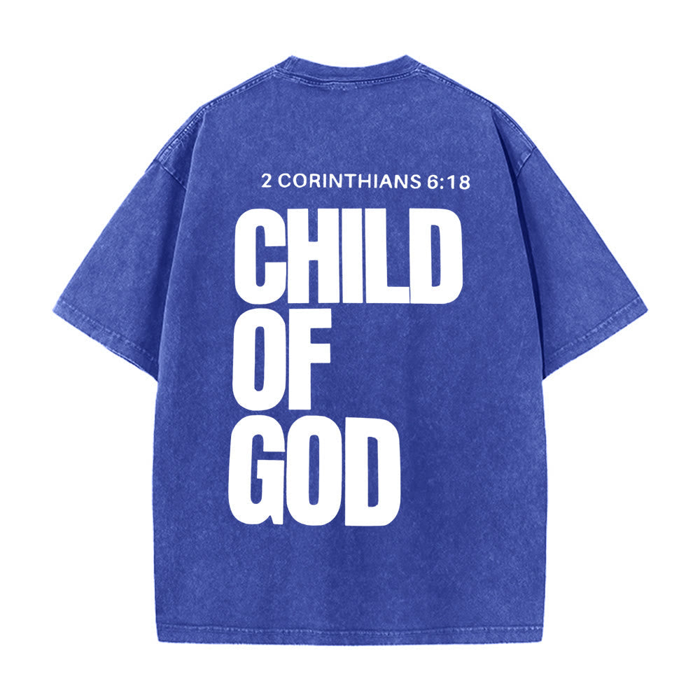 Christianartworkshop Minimalist Child of God Unisex Washed T-Shirt: Bold Faith in Clean Design