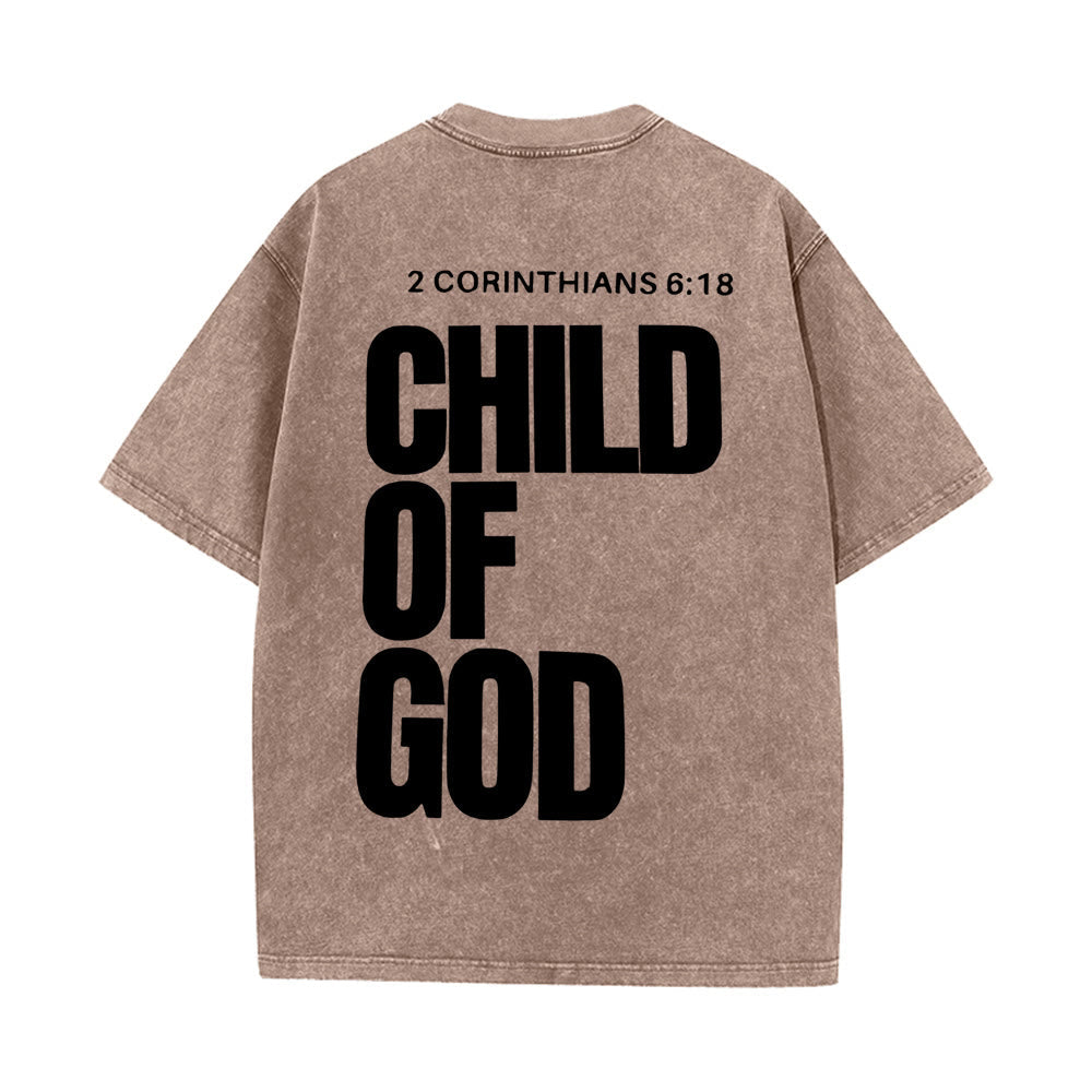 Christianartworkshop Minimalist Child of God Unisex Washed T-Shirt: Bold Faith in Clean Design