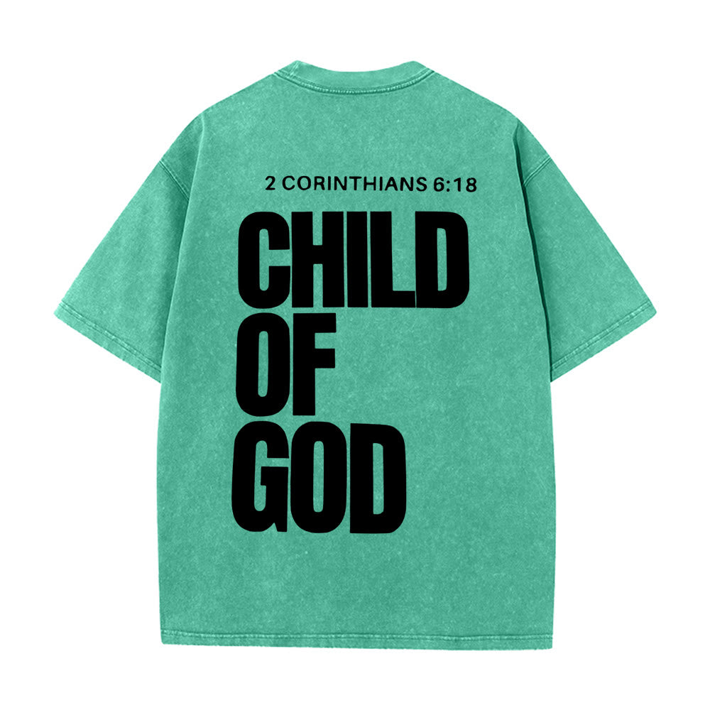 Christianartworkshop Minimalist Child of God Unisex Washed T-Shirt: Bold Faith in Clean Design