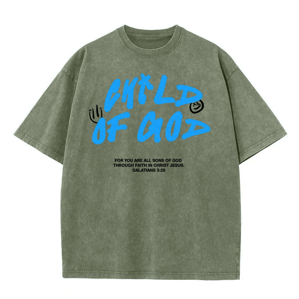 Christianartworkshop Vibrant Graffiti Style Child of God Unisex Washed T-Shirt