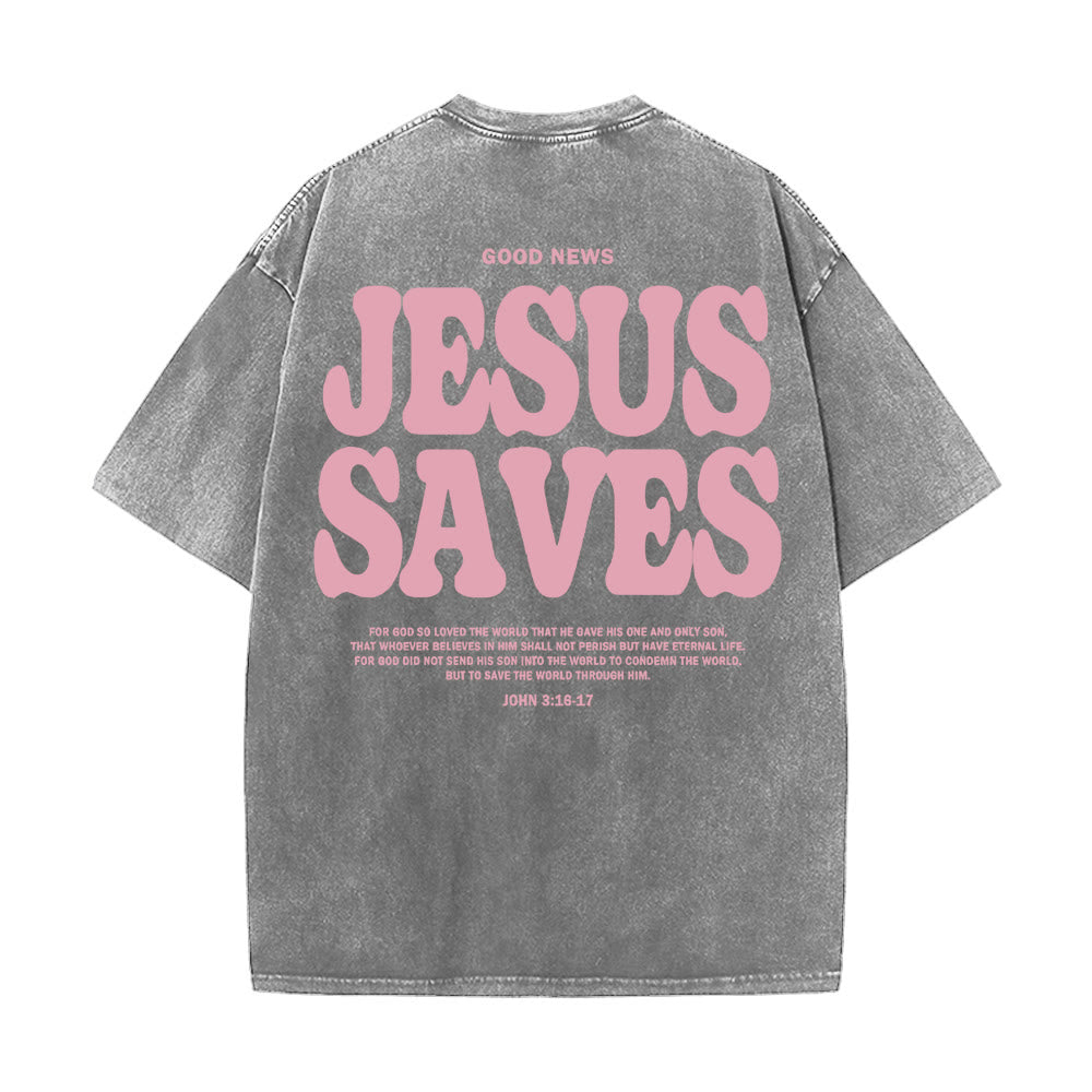 Christianartworkshop Jesus Saves Unisex Washed T-Shirt