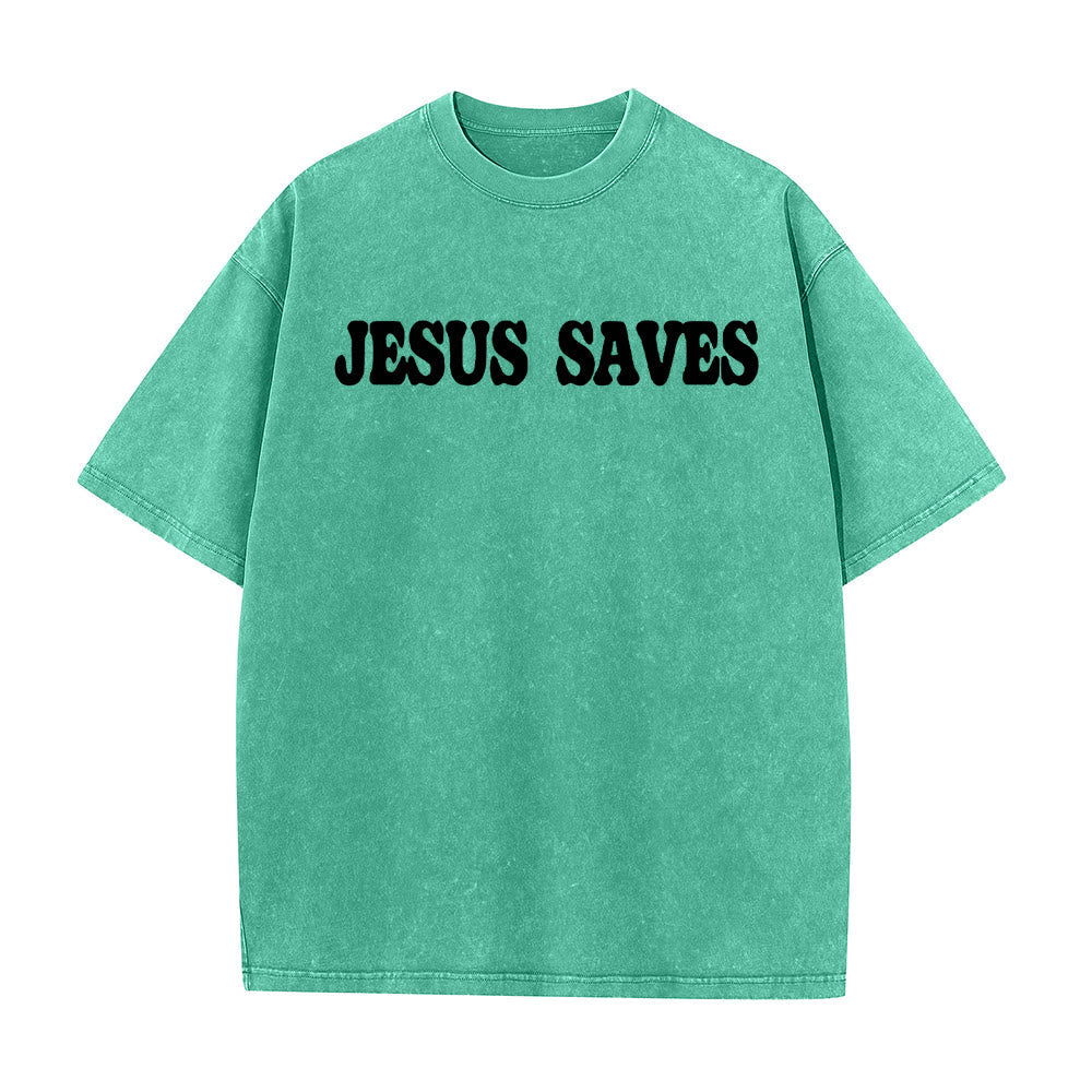 Christianartworkshop Jesus Saves Unisex Washed T-Shirt