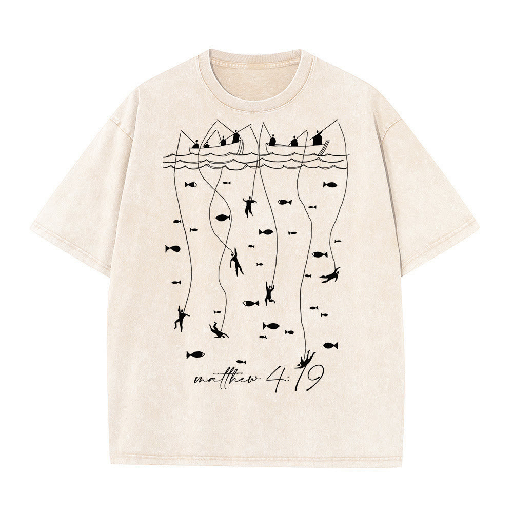 Christianartworkshop Biblical Fishing Narrative Unisex Washed T-shirt