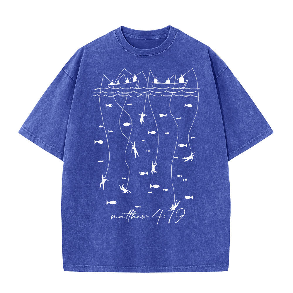 Christianartworkshop Biblical Fishing Narrative Unisex Washed T-shirt