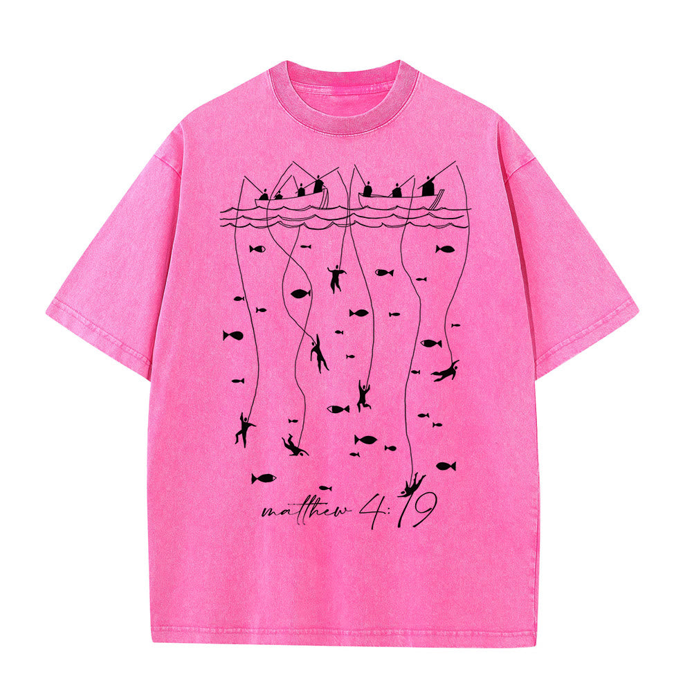 Christianartworkshop Biblical Fishing Narrative Unisex Washed T-shirt