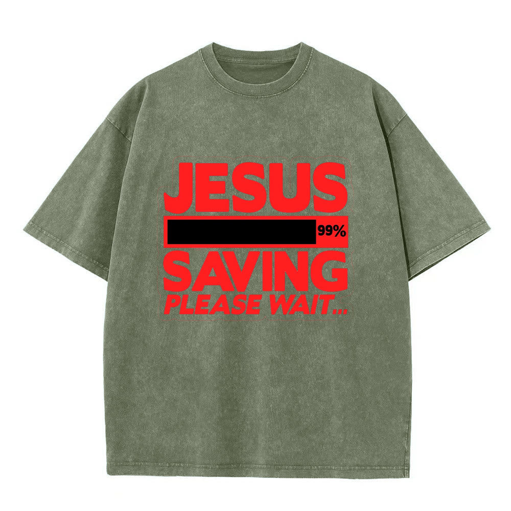 Christianartworkshop Jesus Saving Please Wait Unisex Washed T-shirt