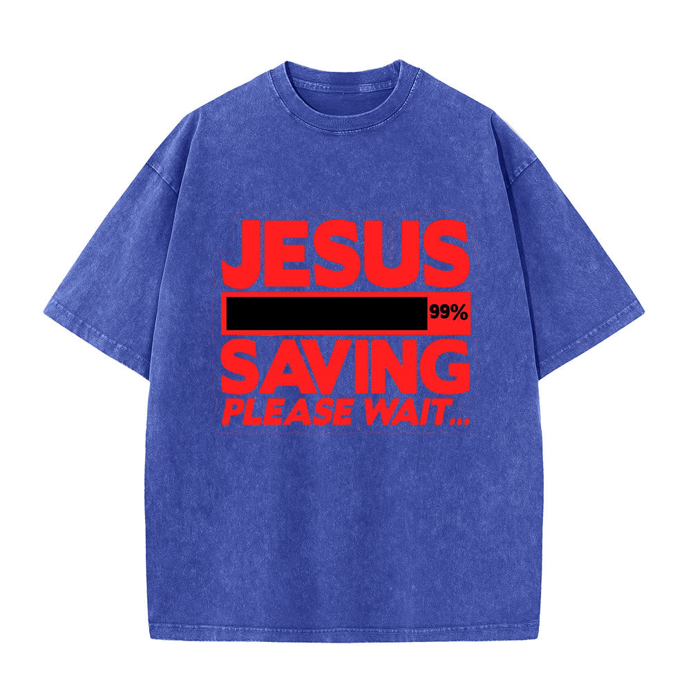 Christianartworkshop Jesus Saving Please Wait Unisex Washed T-shirt