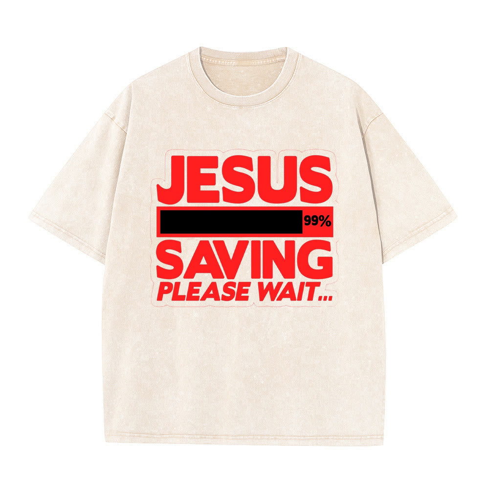 Christianartworkshop Jesus Saving Please Wait Unisex Washed T-shirt