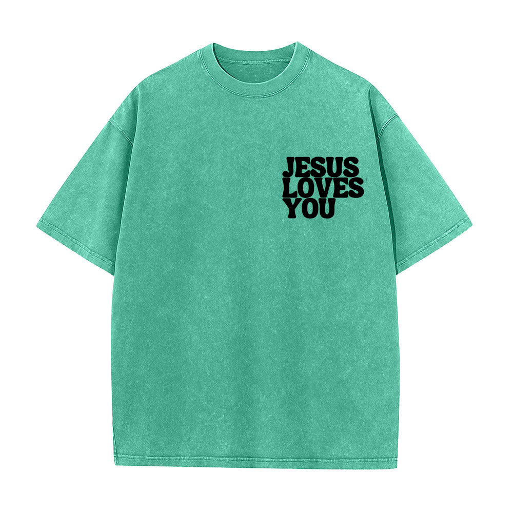 Christianartworkshop Good News Jesus Loves You Unisex Washed T-shirt