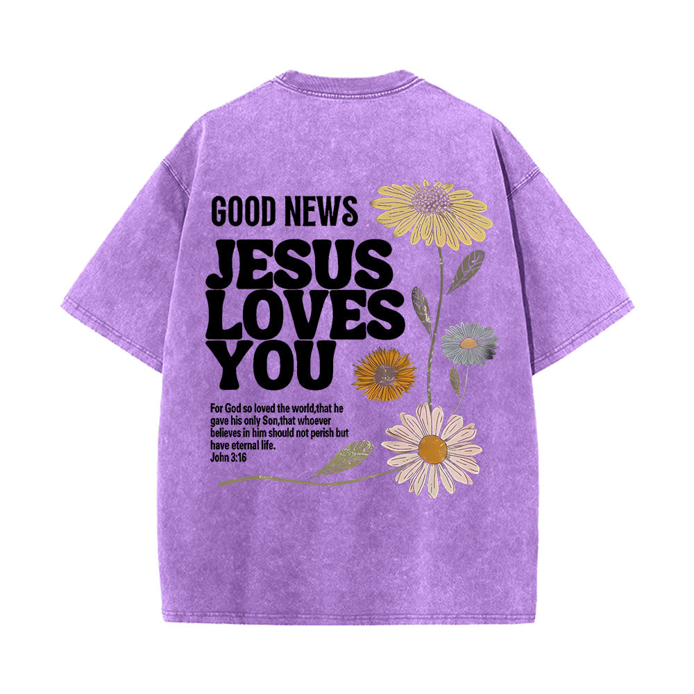 Christianartworkshop Good News Jesus Loves You Unisex Washed T-shirt
