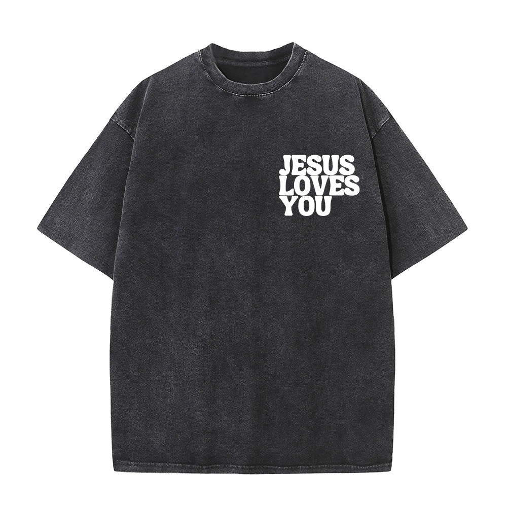 Christianartworkshop Good News Jesus Loves You Unisex Washed T-shirt