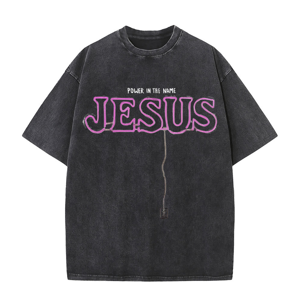 Christianartworkshop Power in the Name Jesus Unisex Washed T-shirt