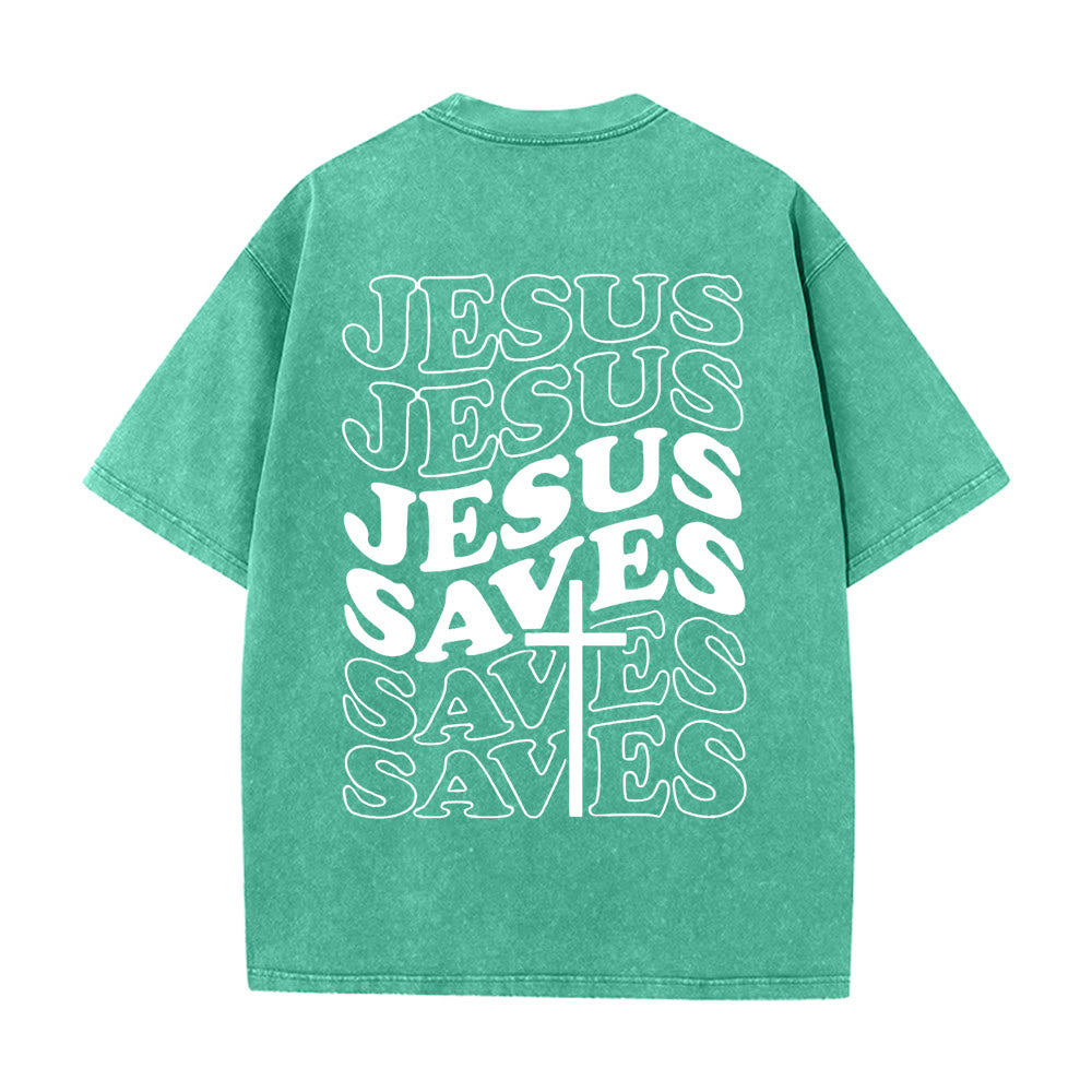 Christianartworkshop Jesus Saves Cross Graphic Unisex Washed T - Shirt