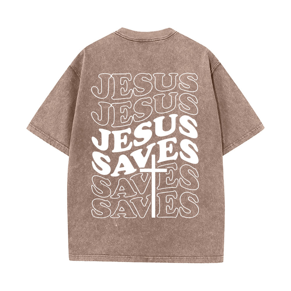 Christianartworkshop Jesus Saves Cross Graphic Unisex Washed T - Shirt