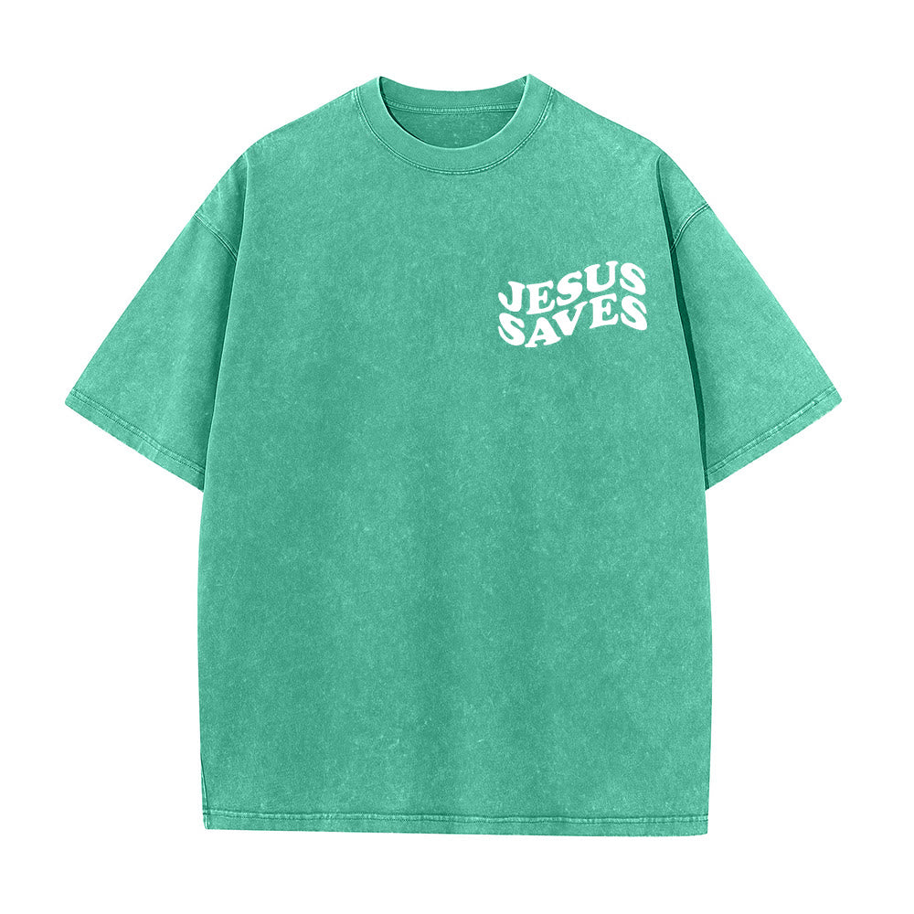 Christianartworkshop Jesus Saves Cross Graphic Unisex Washed T - Shirt